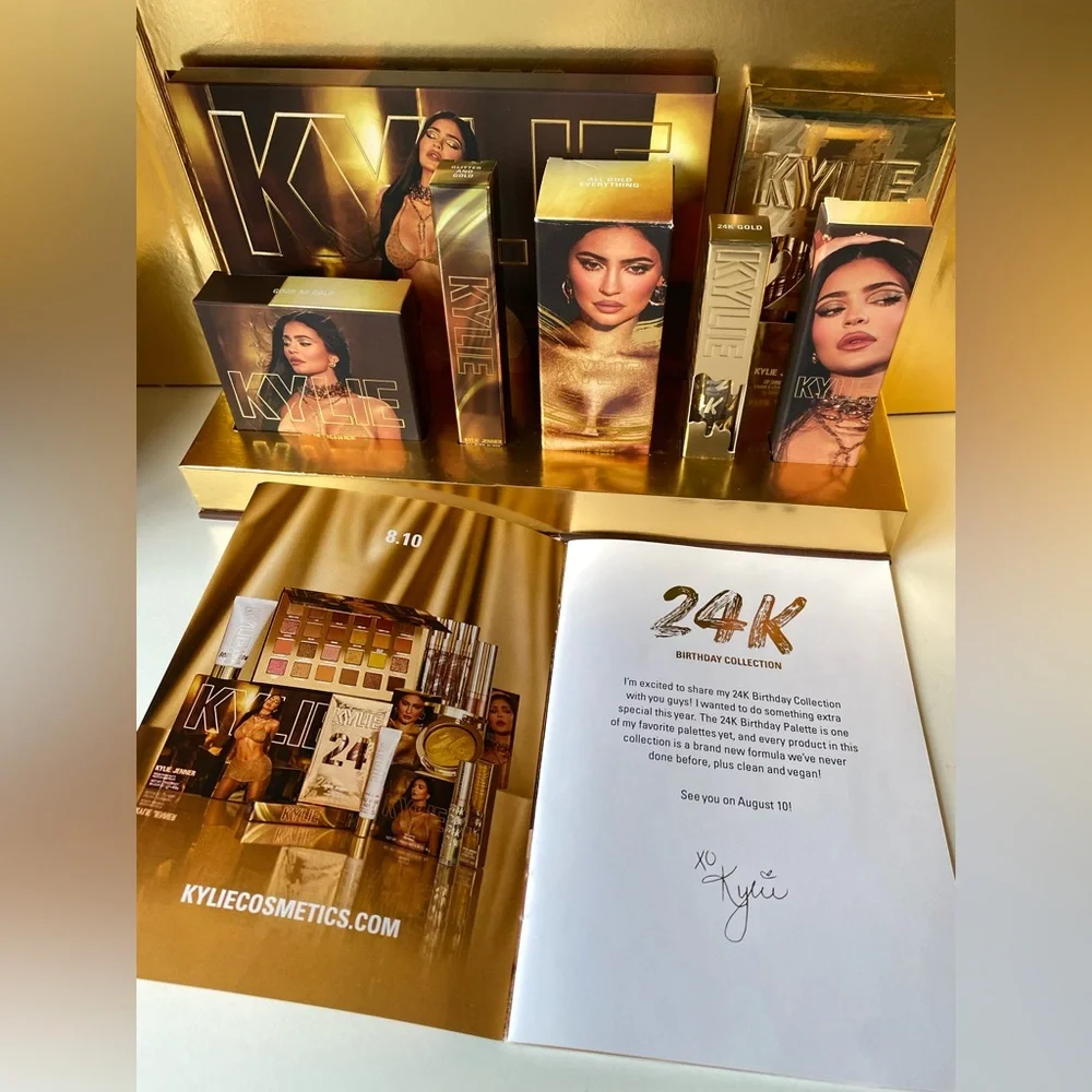 RARE! 24k Golden Birthday Collection Kylie Cosmetics PR Box Eyeshadow Lipstick - Picture 14 of 16